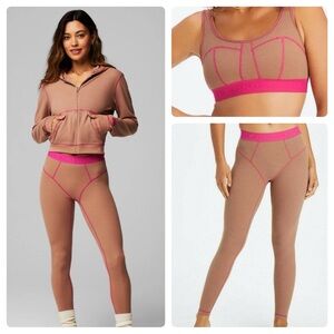 NEW 3pc Fabletics Lounge Workout Waffle Knit Set Zip Up Hoodie, Leggings, Bra